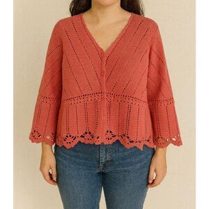 Vintage Chelsea Studio orange crochet knit cardigan sweater m